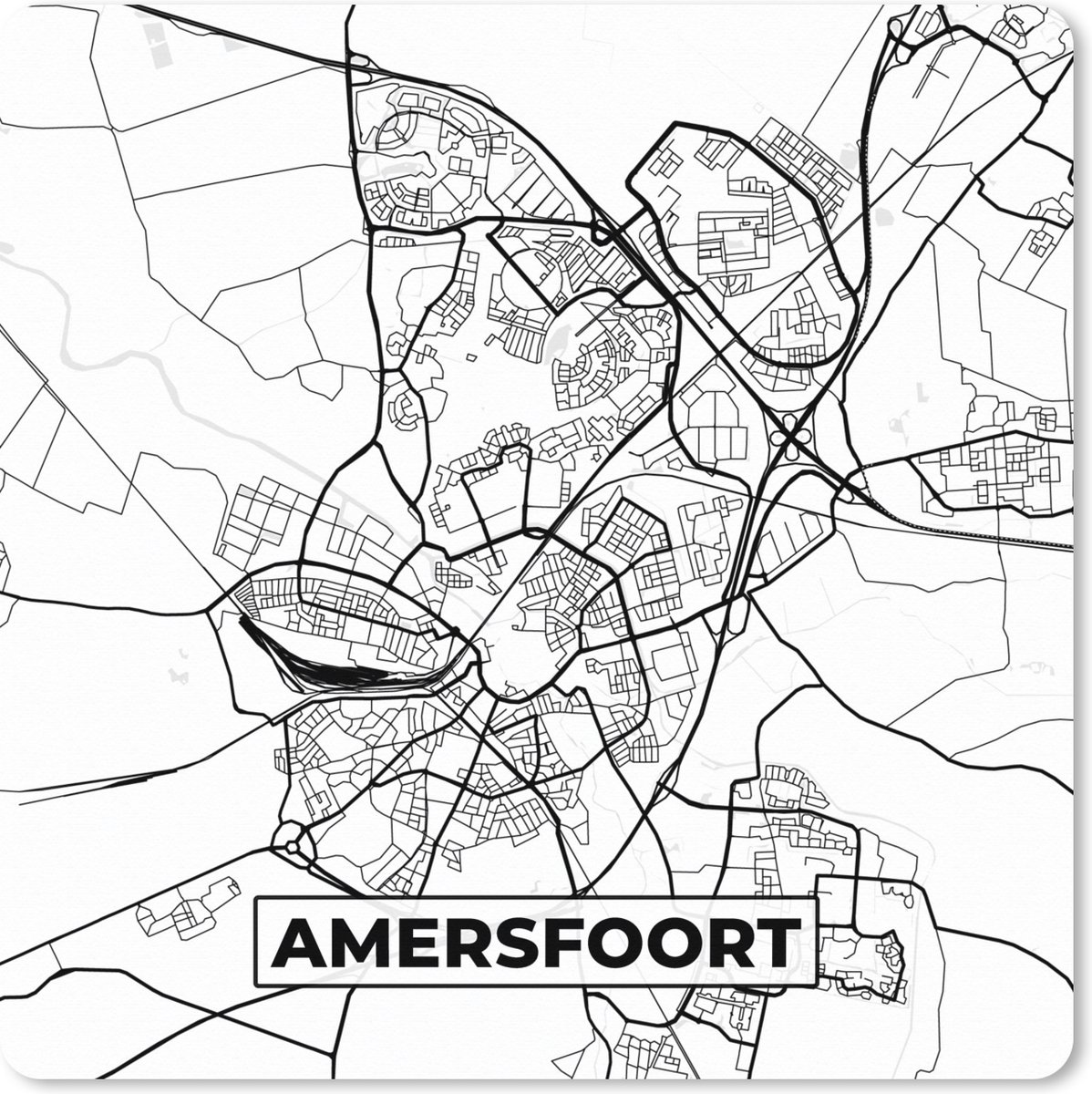 Muismat XXL 50x50 cm - Bureau onderlegger - Bureau mat Kaart - Amersfoort - Zwart - Wit - Bureaumat - Gaming mousepad xl - Bureaulegger groot - Computer deskmat