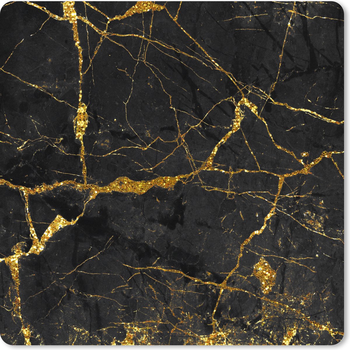 Muismat XXL 80x80 cm - Bureau onderlegger - Bureau mat Marmer - Goud - Zwart - Marmer printlook - Luxe - Glitter - Bureaumat - Gaming mousepad xl - Bureaulegger groot - Computer deskmat
