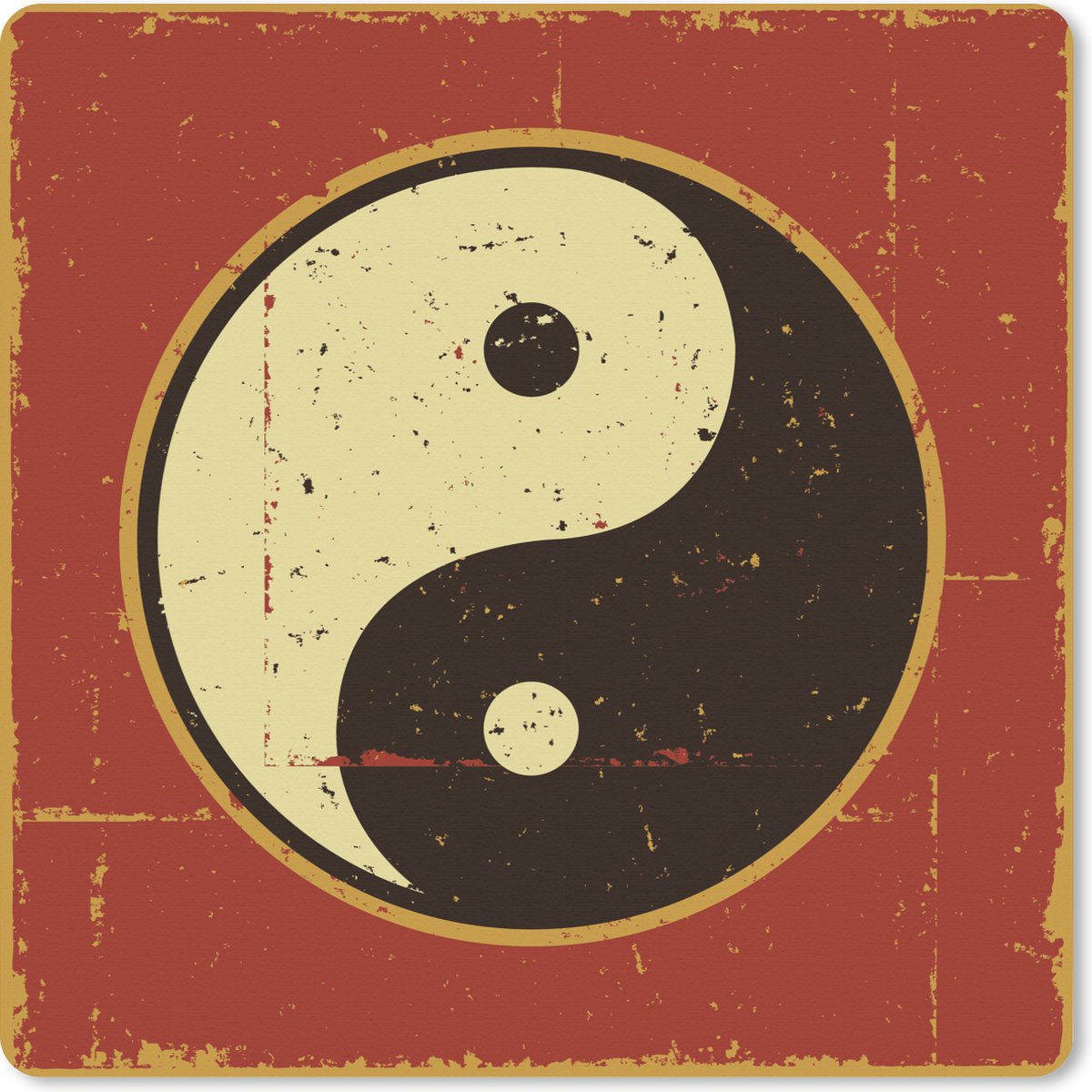 Muismat XXL 60x60 cm - Bureau onderlegger - Bureau mat Een illustratie van Yin en Yang op een rode achtergrond - Bureaumat - Gaming mousepad xl - Bureaulegger groot - Computer deskmat