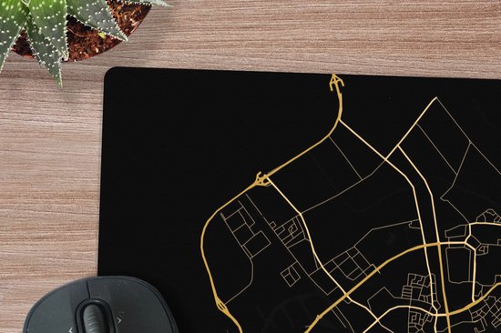 Muismat XXL 60x60 cm - Bureau onderlegger - Bureau mat Kaart - Almelo - Zwart - Goud - Bureaumat - Gaming mousepad xl - Bureaulegger groot - Computer deskmat