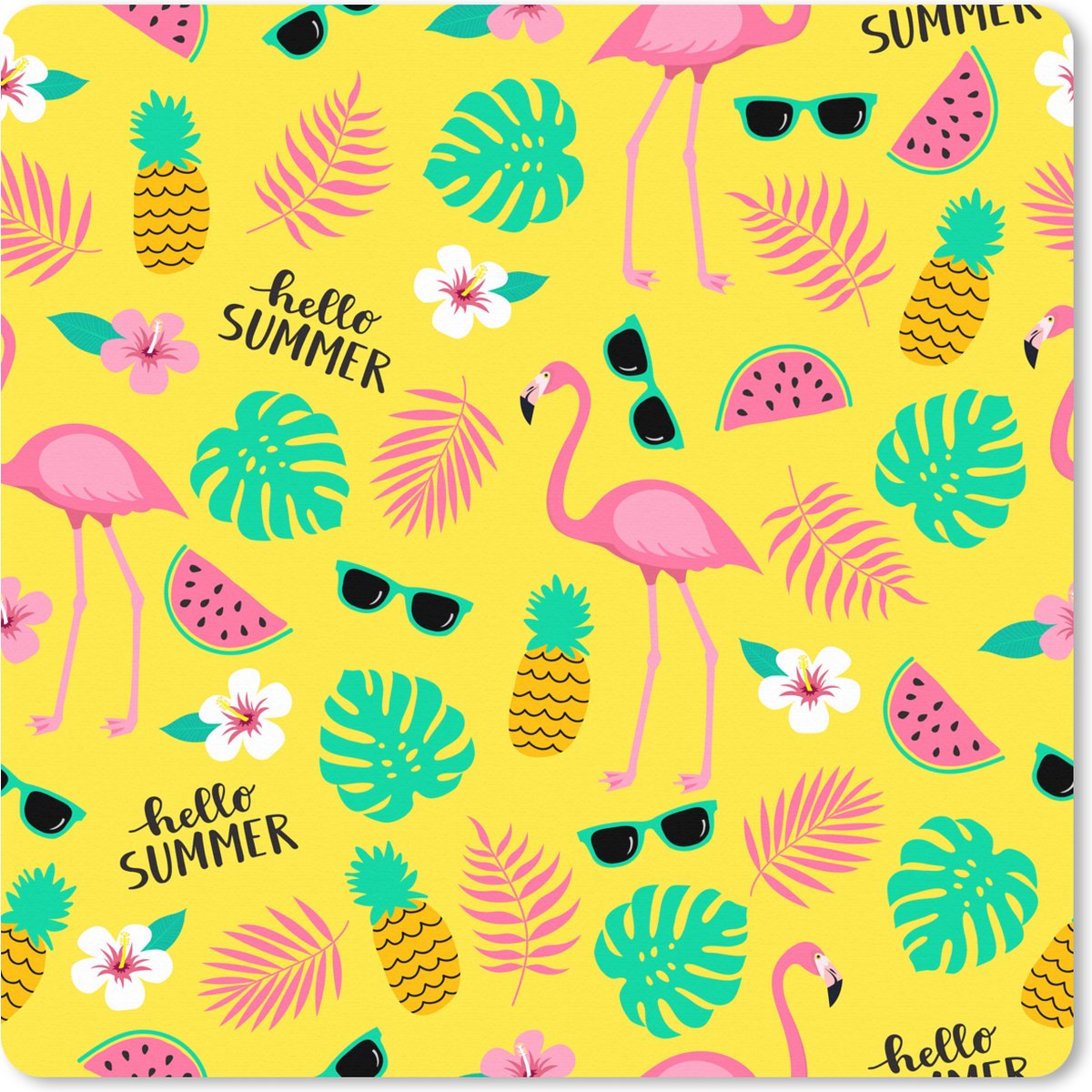 Muismat XXL 80x80 cm - Bureau onderlegger - Bureau mat Zomer - Flamingo - Geel - Bureaumat - Gaming mousepad xl - Bureaulegger groot - Computer deskmat