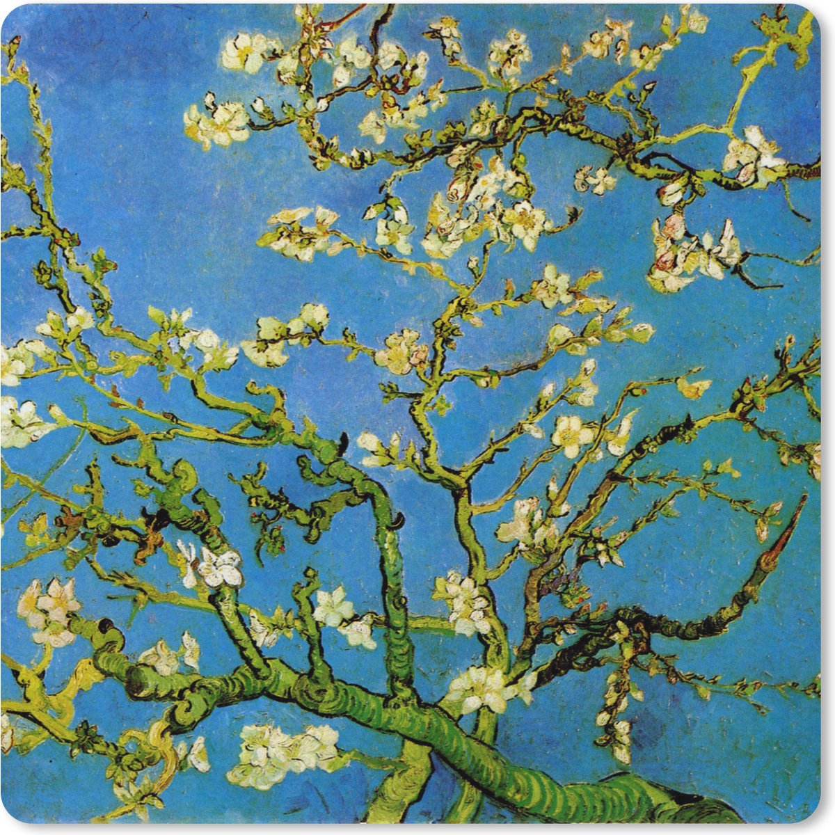 Muismat XXL 60x60 cm - Bureau onderlegger - Bureau mat Amandelbloesem - Vincent van Gogh - Bureaumat - Gaming mousepad xl - Bureaulegger groot - Computer deskmat
