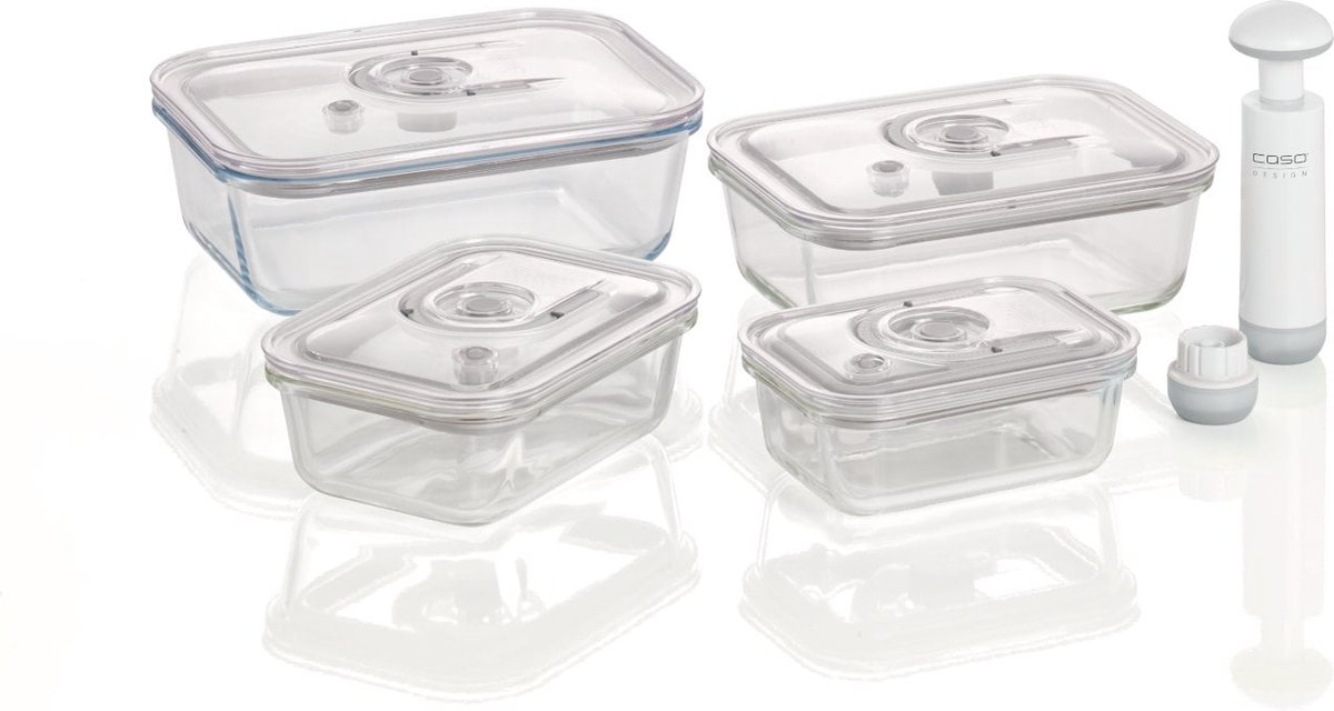 CASO VacuBoxx E-Set - Rechthoekig - 4-delige set + vacuümpomp en adapter
