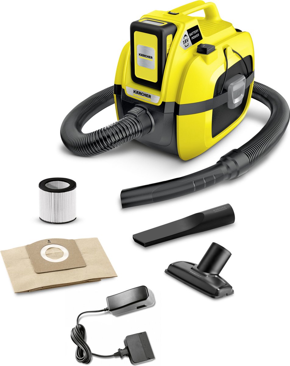 Kärcher WD 1 Compact Battery Set Nat-en Droogzuiger - 18 V - Accu 18 V / 2,5 Ah en lader inbegrepen - 7 liter - Patroonfilter