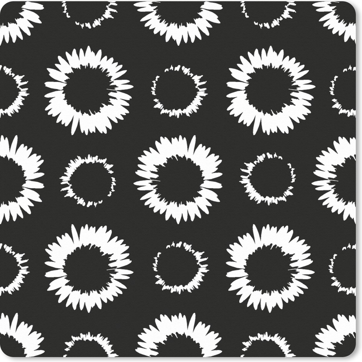 Muismat XXL 60x60 cm - Bureau onderlegger - Bureau mat Bloemen - Patronen - Zwart - Bureaumat - Gaming mousepad xl - Bureaulegger groot - Computer deskmat
