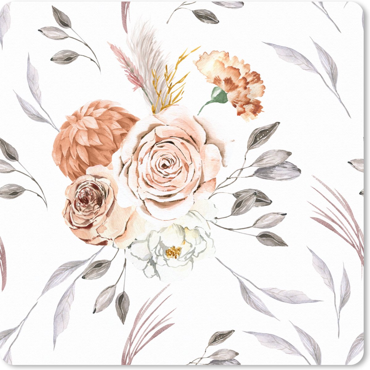 Muismat XXL 60x60 cm - Bureau onderlegger - Bureau mat Patronen - Bloemen - Roos - Wit - Bureaumat - Gaming mousepad xl - Bureaulegger groot - Computer deskmat