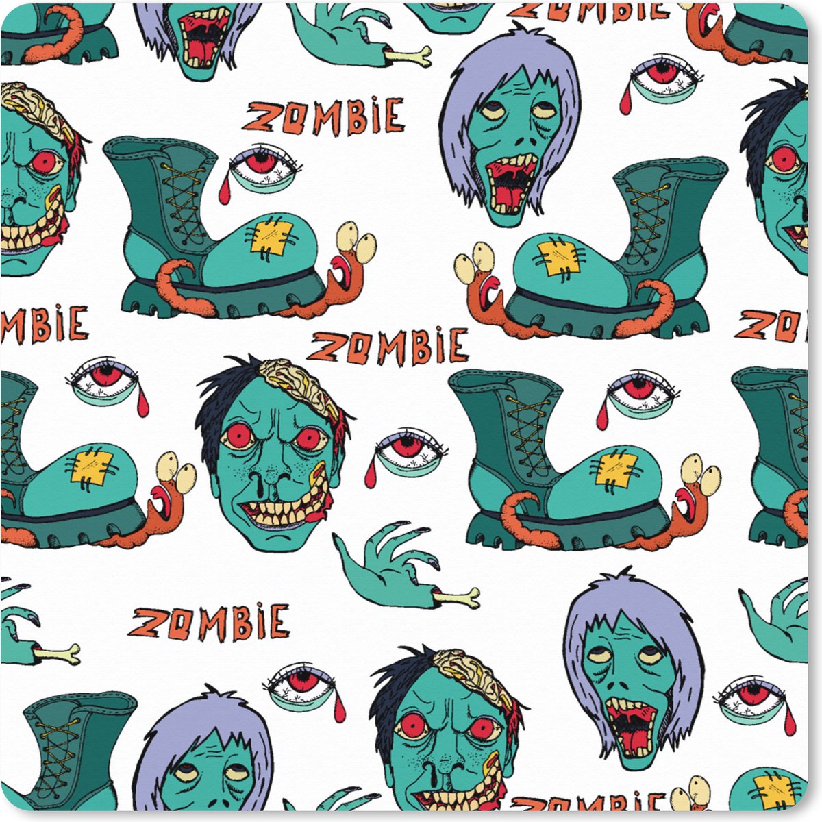 Muismat XXL 80x80 cm - Bureau onderlegger - Bureau mat Tiener - Zombie - Schoenen - Patronen - Bureaumat - Gaming mousepad xl - Bureaulegger groot - Computer deskmat