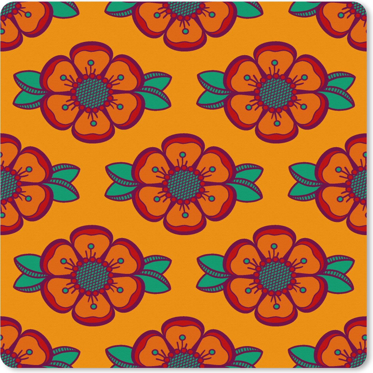 Muismat XXL 50x50 cm - Bureau onderlegger - Bureau mat Design - Retro - Rozen - Oranje - Bureaumat - Gaming mousepad xl - Bureaulegger groot - Computer deskmat