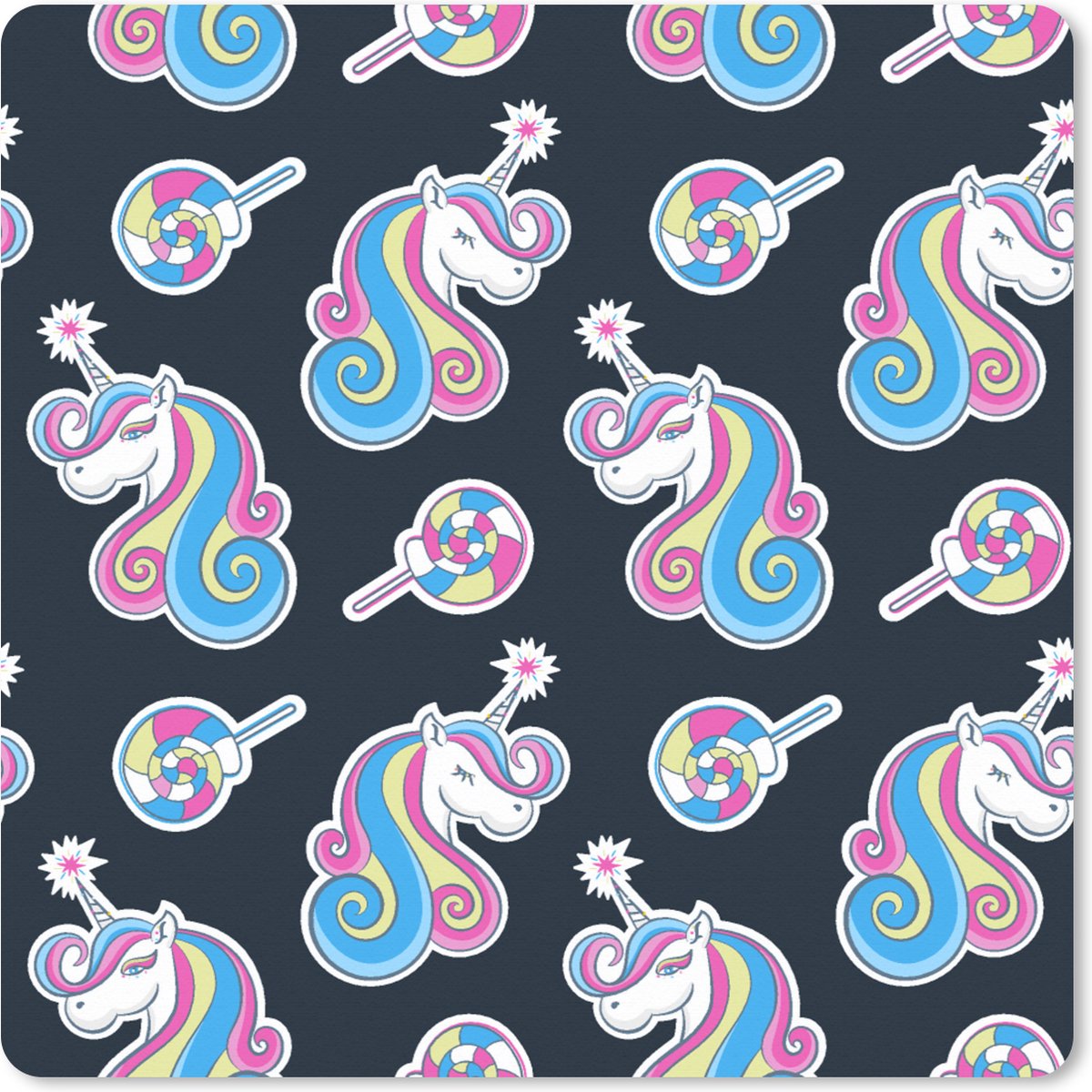 Muismat XXL 80x80 cm - Bureau onderlegger - Bureau mat Meisje - Unicorn - Lolly snoep - Patronen - Girl - Kids - Kinderen - Bureaumat - Gaming mousepad xl - Bureaulegger groot - Computer deskmat