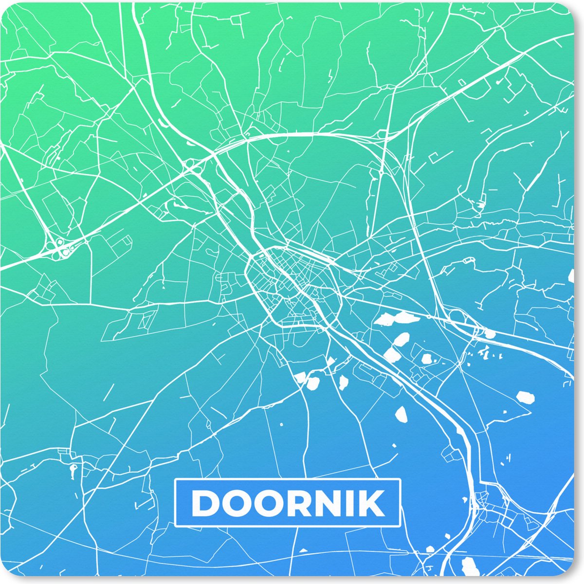 Muismat XXL 50x50 cm - Bureau onderlegger - Bureau mat Stadskaart - Doornik - Blauw - België - Bureaumat - Gaming mousepad xl - Bureaulegger groot - Computer deskmat