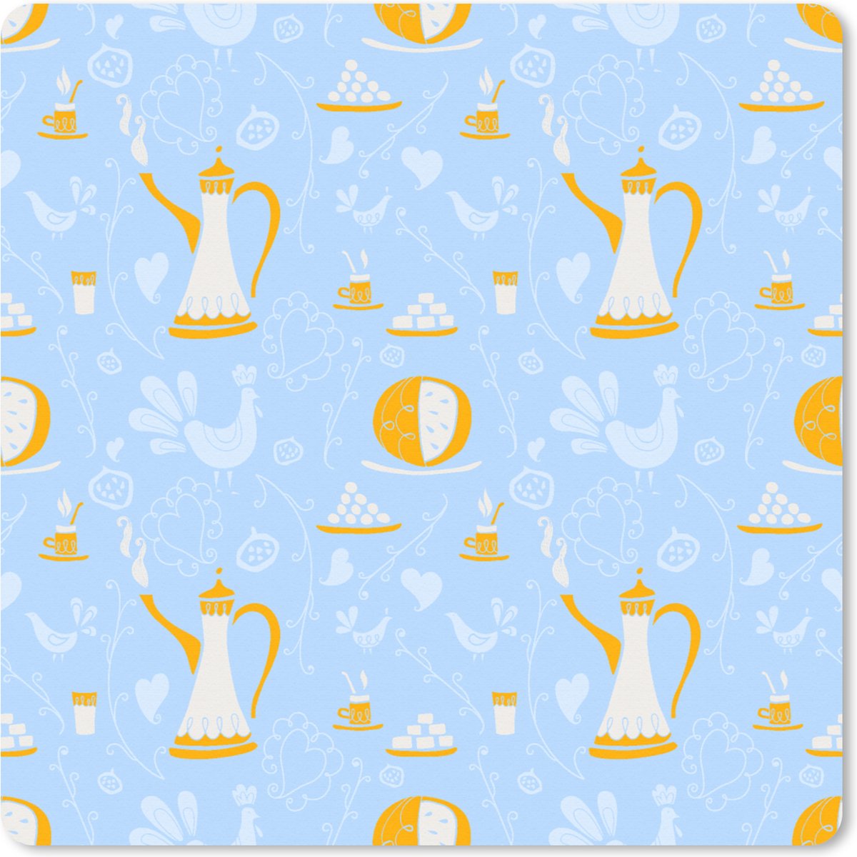 Muismat XXL 80x80 cm - Bureau onderlegger - Bureau mat Patronen - High tea - Thee - Bureaumat - Gaming mousepad xl - Bureaulegger groot - Computer deskmat