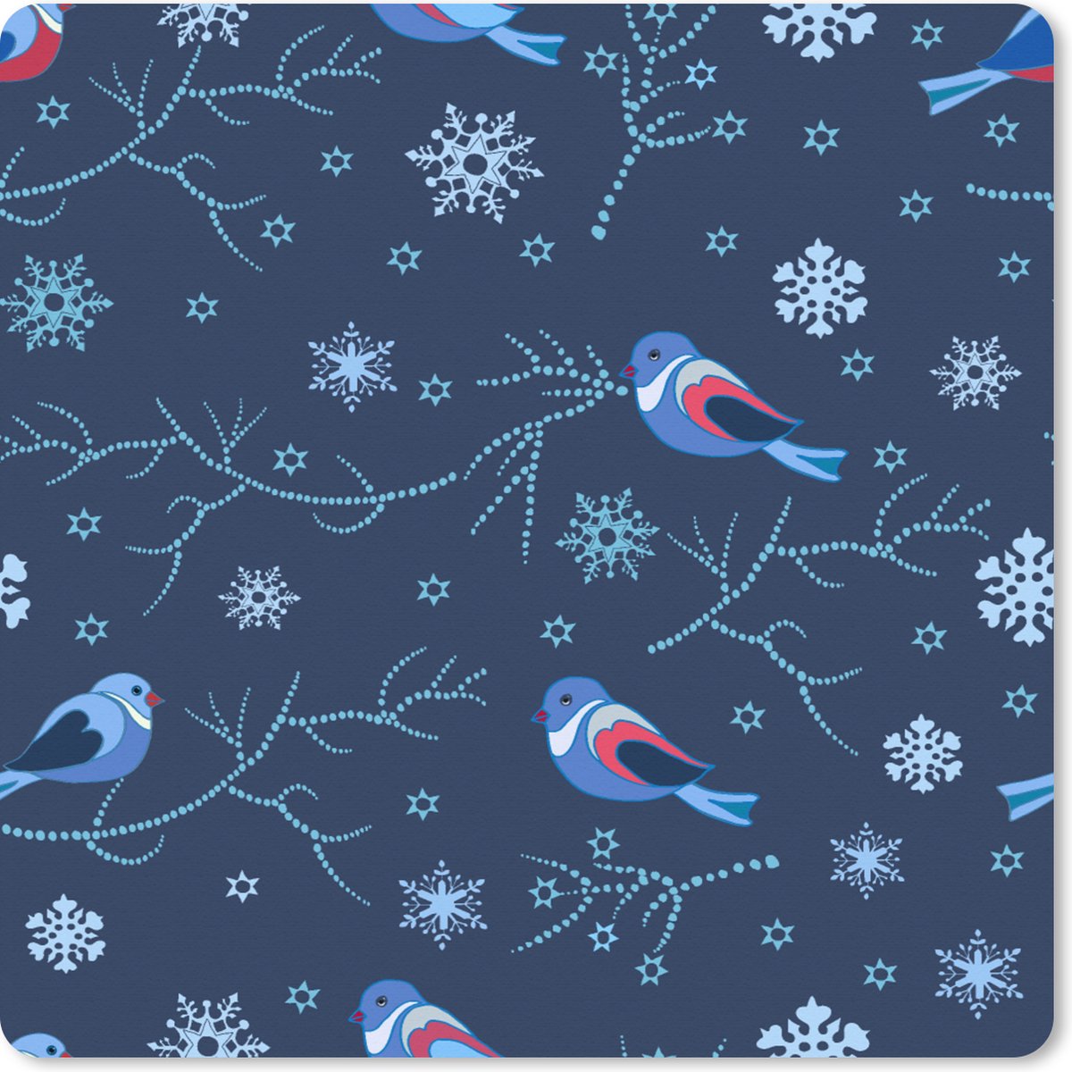 Muismat XXL 60x60 cm - Bureau onderlegger - Bureau mat Vogel - Sneeuwvlok - Winter - Patronen - Bureaumat - Gaming mousepad xl - Bureaulegger groot - Computer deskmat - Kerst - Cadeau - Kerstcadeau voor mannen en voor vrouwen