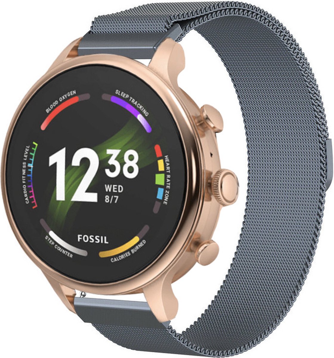 Strap-it Milanees RVS bandje - geschikt voor Fossil Gen 5e - 42mm / Gen 6 - 42mm dames modellen - Huawei Watch GT 4 / 5 - 41mm / GT 5 Pro - 42mm - Withings ScanWatch 2 - 38mm / ScanWatch Light / Steel HR - 36mm - Space Grey