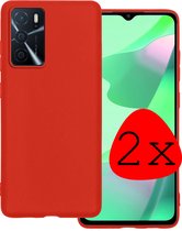 Hoes Geschikt voor OPPO A16s Hoesje Siliconen Back Cover Case - Hoesje Geschikt voor OPPO A16s Hoes Cover Hoesje - Rood - 2 Stuks.