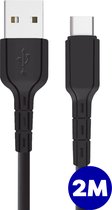 Phreeze USB C Naar USB Kabel - Flexibele Snoer - 2 Meter Lange Snoer - Extra Verstevigd - Zwart - Geschikt voor A54, A14, A13, A34, A05s, A25