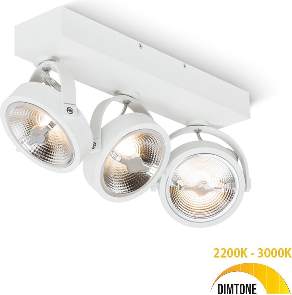 Plafondlamp - Opbouwspot wit - Dimbaar - Draaibaar & kantelbaar - 3 x 12W - Dim to warm