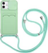 Hoesje geschikt voor iPhone 13 Mini - Backcover - Koord - Pasjeshouder - Portemonnee - TPU - Lichtgroen