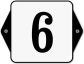 Huisnummerbord klassiek - huisnummer 6 - 16 x 12 cm - wit - schroeven  - nummerbord  - voordeur