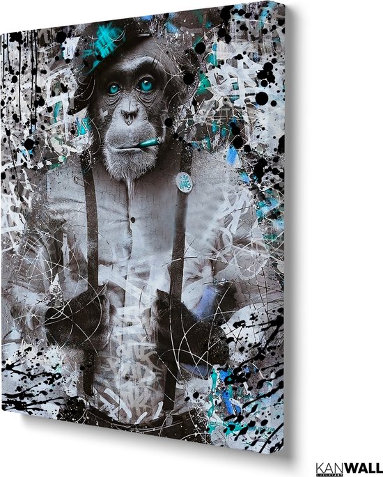 Tableau Toile Luxe Design Singe | 100 x 150 | Salle de séjour | Chambre à coucher | Bureau | Musique | Design | Art | Moderne | ** 2 CM D'ÉPAISSEUR ! †