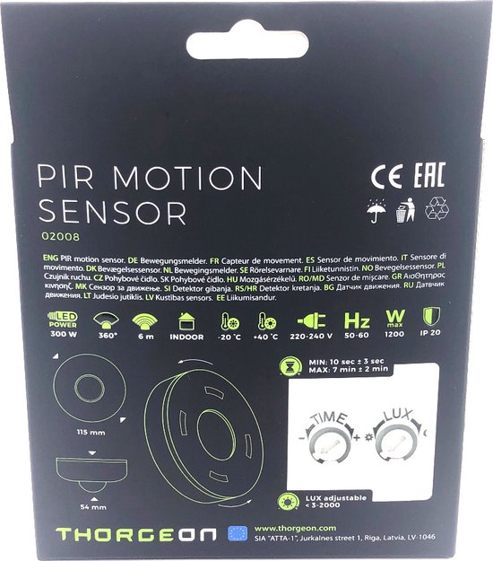 Thorgeon - PIR Motion Sensor - 300W - 220-240V - IP20 - Thorgeon