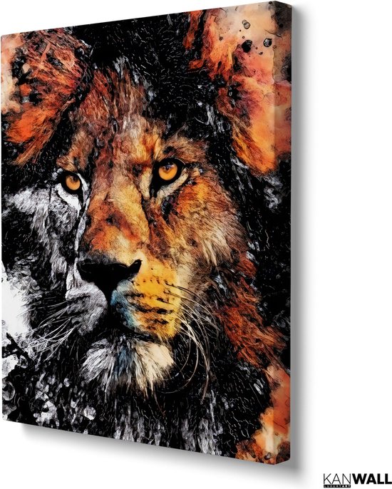 Peinture sur toile de Luxe Head de Lion | 40 x 60 | Salle de séjour | Chambre à coucher | Bureau | Musique | Design | Art | Moderne | ** 4 CM D'ÉPAISSEUR ! EFFET 3D**