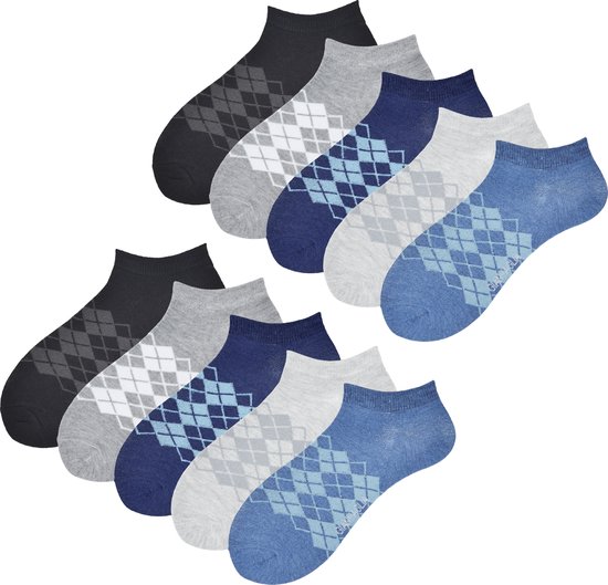 Enkelsokken Unisex | Argyle Patroon | 10-pack | Maat 41-46 | Multi-pack korte sokken | Korte Sokken Dames | Korte Sokken Heren