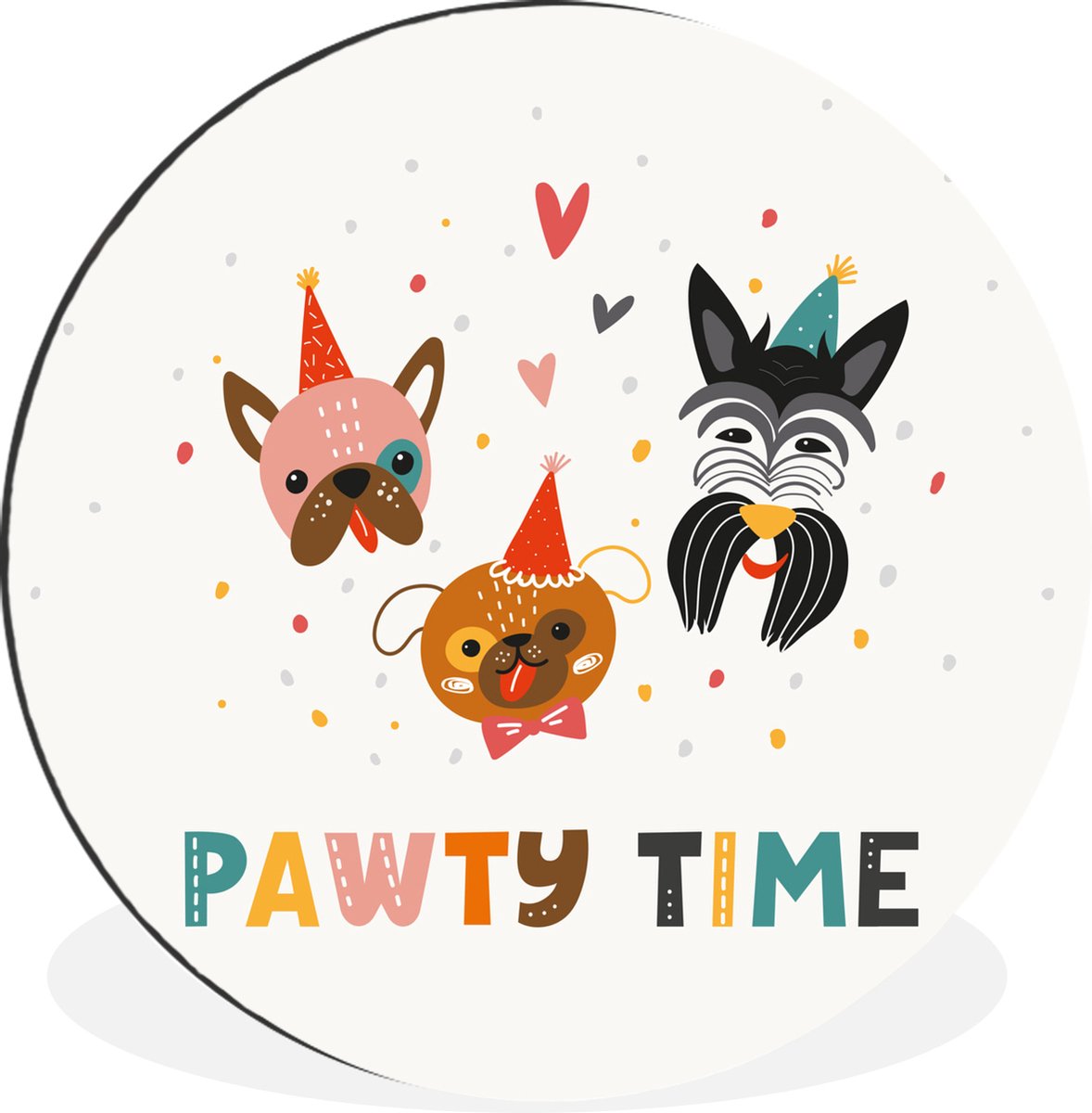 WallCircle Wandcirkel - Muurcirkel - Quotes - Feest - Honden - Spreuken - Pawty time - Aluminium - Dibond - 140x140 cm - Binnen en Buiten Multicolor
