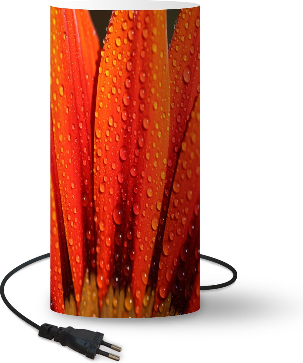 Lamp - Nachtlampje - Tafellamp slaapkamer - Oranje bloem met vroege dauwdruppels - 54 cm hoog - Ø24.8 cm - Inclusief LED lamp