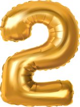 Folie ballon goud | Cijfer twee | H 70 cm x B 33 cm | geschikt voor lucht en helium