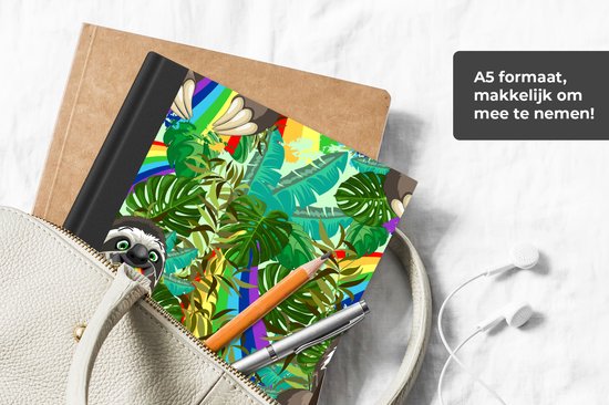 Carnet - Cahier d'écriture - Paresseux - Arc-en-ciel - Feuilles - Motifs - Carnet - Format A5 - Bloc-notes