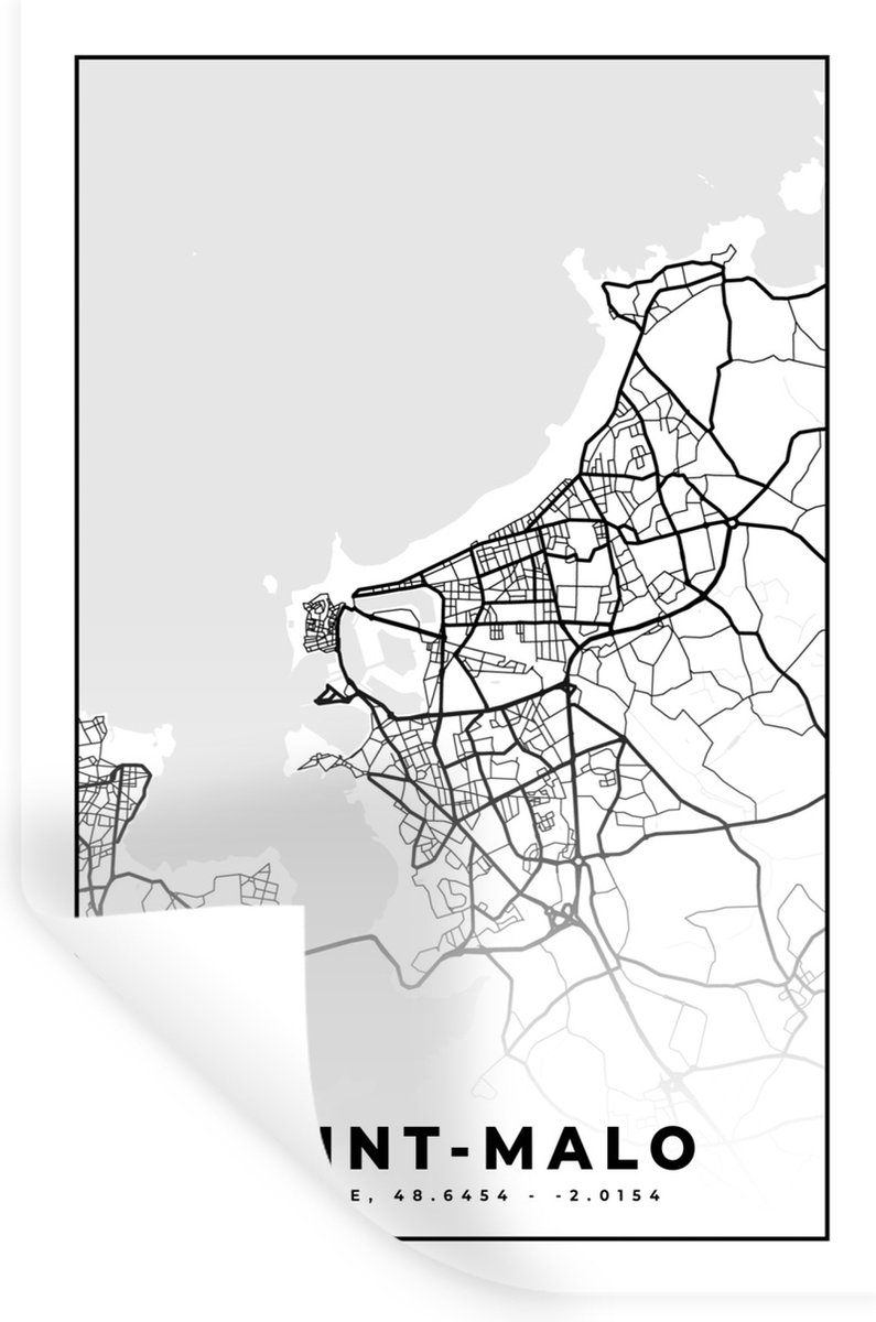 Muurstickers - Sticker Folie - Saint-Malo - Kaart – Plattegrond – Frankrijk – Stadskaart -