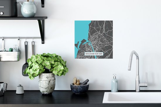 Muurstickers - Sticker Folie - Boulogne-sur-Mer - Frankrijk - Plattegrond - Stadskaart - Kaart - 30x30 cm - Plakfolie - Muurstickers Kinderkamer - Zelfklevend Behang - Zelfklevend behangpapier - Stickerfolie