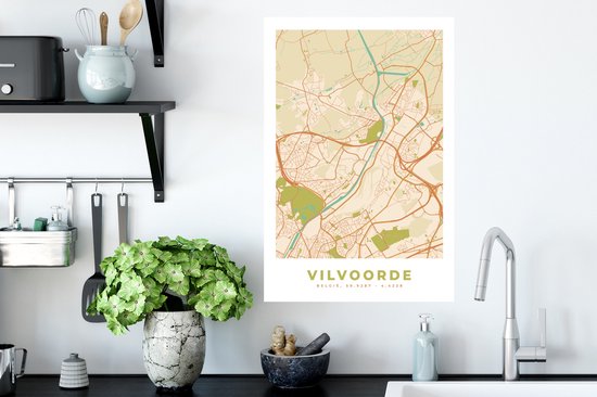 Stickers muraux - Carte - Plan de la ville - Vintage - Vilvoorde - Carte - 40x60 cm - Feuille adhésive