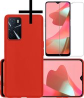 Hoes Geschikt voor OPPO A16 Hoesje Cover Siliconen Back Case Hoes Met Screenprotector - Rood.