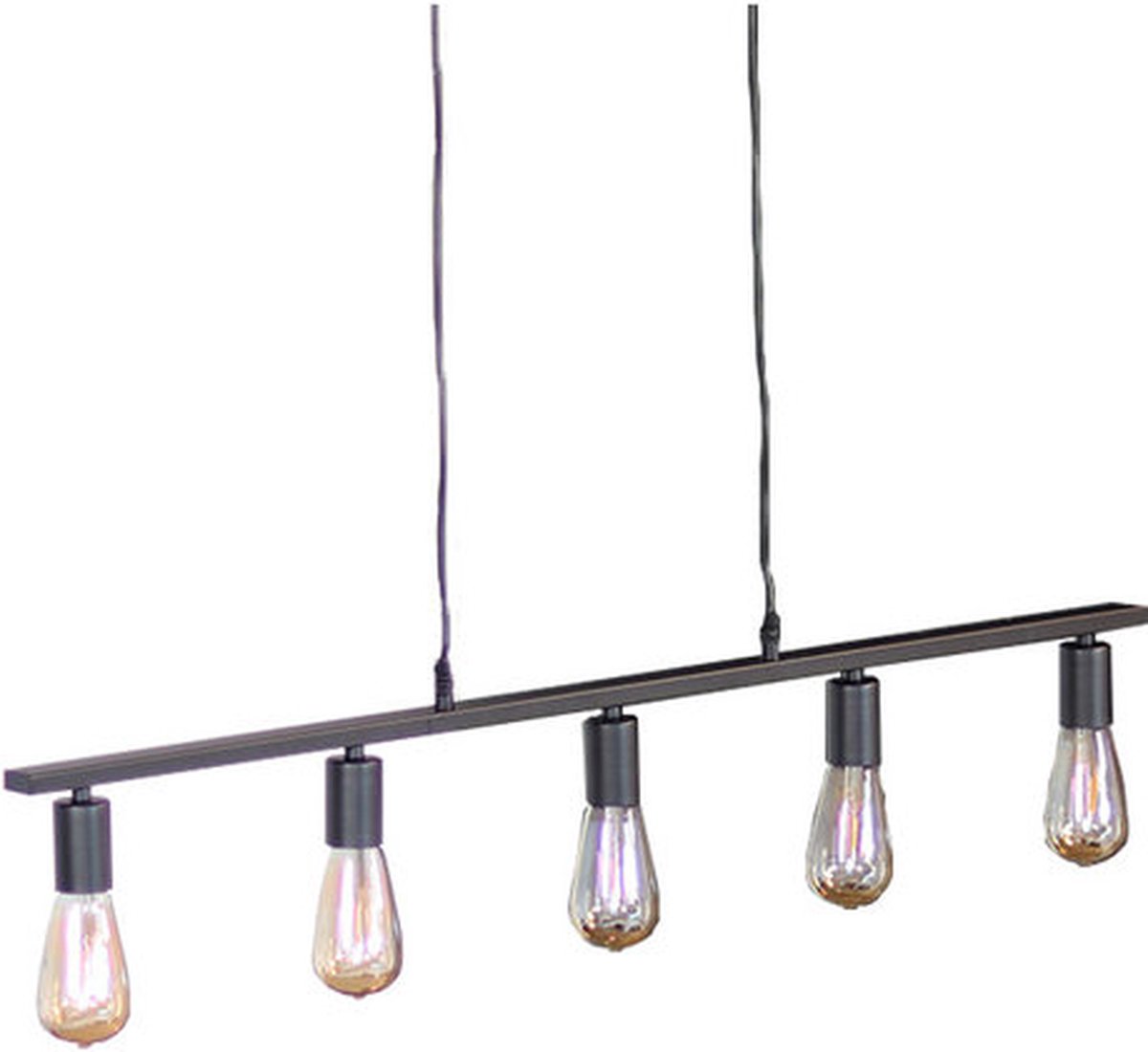Hanglamp industrieel Straight 5-lichts metaal - Hanglamp zwart - Hanglampen eetkamer