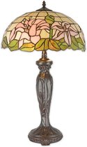 Tiffany tafellamp - Glas in lood - Roze bloemen - licht - 68 cm hoog