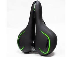 Voltano City / Tour Fietszadel - Zwart / Groen - Comfortabel Gel Zadel Met Uitsparing - Inclusief Zadelstrop - Unisex - Elastomeren Vering Voor Extra Comfort - 100% Waterdicht - Tegen Zadelpijn