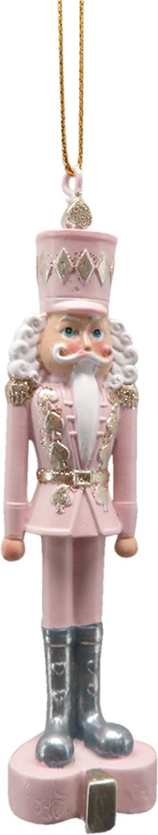 Roze en witte kunststof kerstdecoratie Notenkraker van 11 cm hoog.