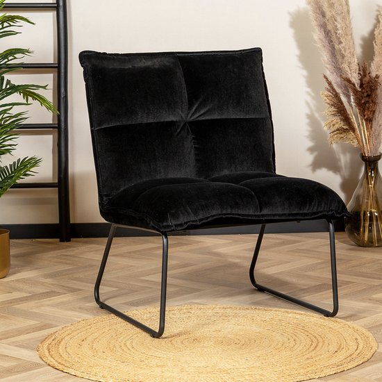 Bronx71® Velvet fauteuil zwart Malaga - Zetel 1 persoons - Relaxstoel - Fauteuil zonder armleuning