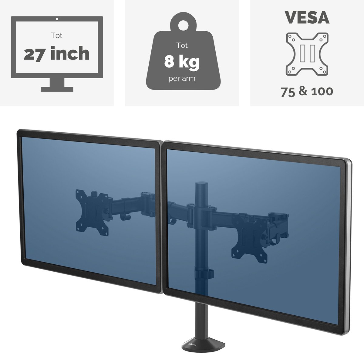 Fellowes Reflex Dubbele Monitor Arm - verstelbaar voor 2 schermen thumbnail 3