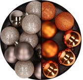 24x stuks kunststof kerstballen mix van champagne en koper 6 cm - Kerstversiering