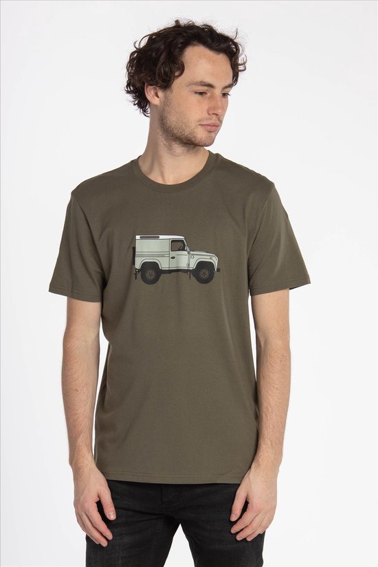 T-shirt Brooklyn Vert Olive 'Piston Club-Land Rover Defender' | Voiture | Drôle | Cadeau - Taille XS