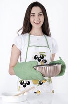 Set tablier et Gants de four de cuisine en PVC Lavande | Tablier de cuisine - 55 x 75cm | Serviette - 30 x 50 | Tablier de cuisine| Dos imperméable | Tablier de cuisine | Coton | Vert blanc