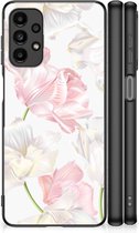 Coque arrière Coque en Siliconen TPU Samsung Galaxy A13 4G Coque pour téléphone portable avec bord noir Belles Fleurs