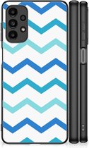 Siliconen Back Cover Geschikt voor Geschikt voor Samsung Galaxy A13 4G Telefoon Hoesje met Zwarte rand Zigzag Blauw
