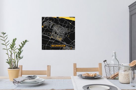 Stickers muraux - Beuningen - Black and Gold et Or - Carte - Plan d'étage - Plan de la ville - 50x50 cm - Feuille adhésive