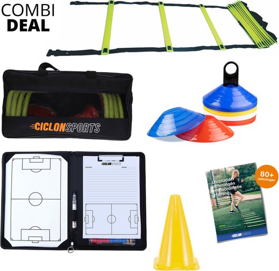 Voetbal trainingsmateriaal - Sporttas met voetbal coachmap - loopladder - Pionnen - Trainingshoedjes - Boek voor voetbaltrainer