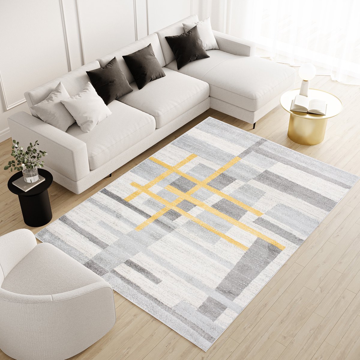 Tapiso Malesia Vloerkleed Woonkamer Binnenkleed Tapijt Maat- 300x400 Grijs Geel