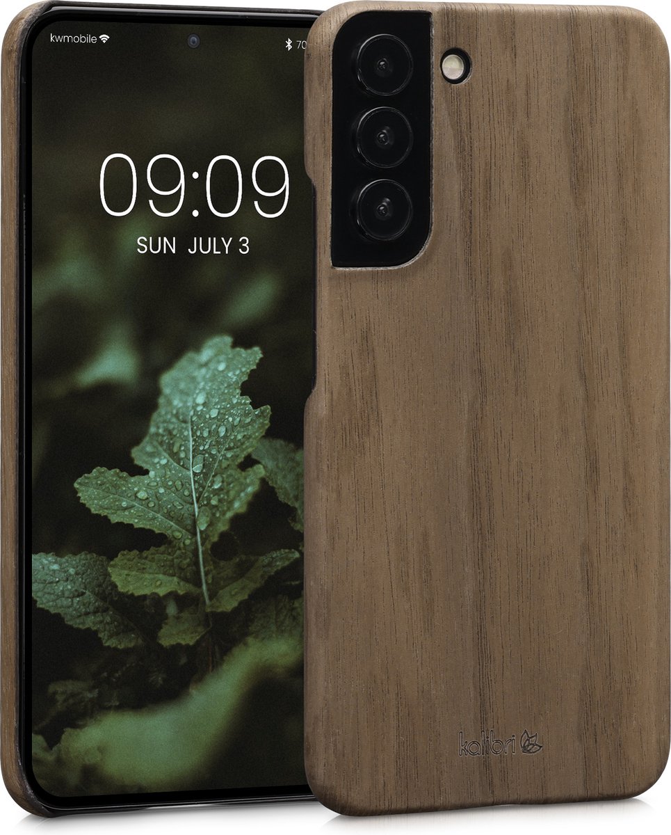 kalibri hoesje voor Samsung Galaxy S22 Plus - Beschermende telefoonhoes van hout - Slank smartphonehoesje in donkerbruin