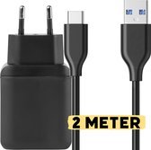 Snellader + USB-C kabel 2M met Quick Charge 3.0 - 3A USB Oplader Oplaadstekker + USB C Kabels Oplader 2 Meter voor A54, A05s, A34, A25, A14, Fold, Flip, S24, S23 - Fast Charger